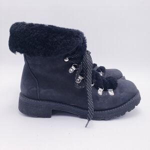J.Crew Nordic Black Hiking Combat Boots Shearling Upper F8444 Size 8